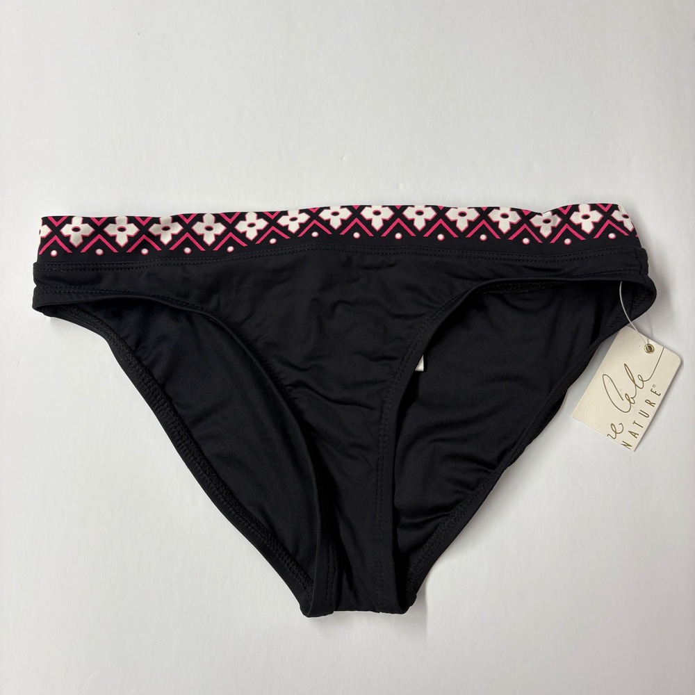 NWT Anne Cole Women Swim Bottoms S Black Pink Floral Waist 11MB304BLK Pool Beach